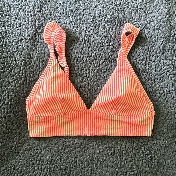 AERIE bikini top striped long line seersucker coral size M - Picture 4 of 6